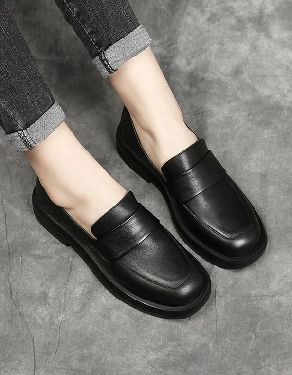 Cowhide Spring Simple Retro Leather Loafers