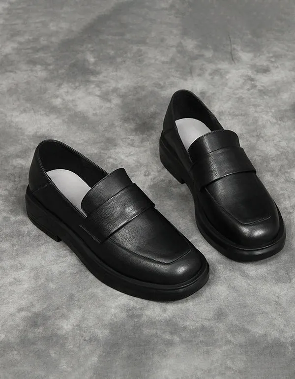 Cowhide Spring Simple Retro Leather Loafers