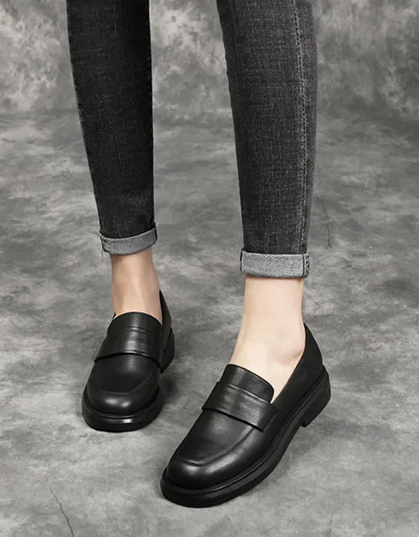 Cowhide Spring Simple Retro Leather Loafers