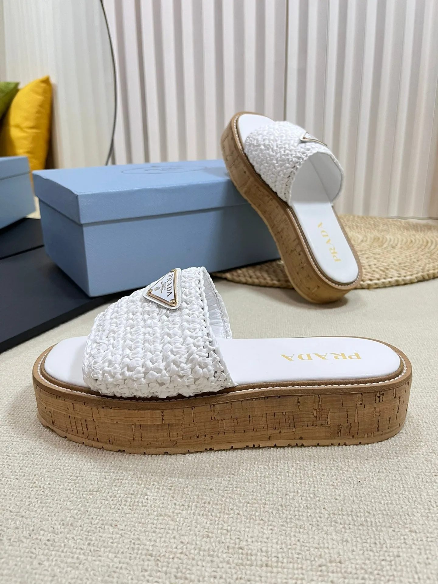 Crochet Flatform Slides 40 Lightweight Cork Sole White