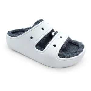 Crocs Unisex 207446-100 Classic Cozzzy Sandal White (Grey Lined)