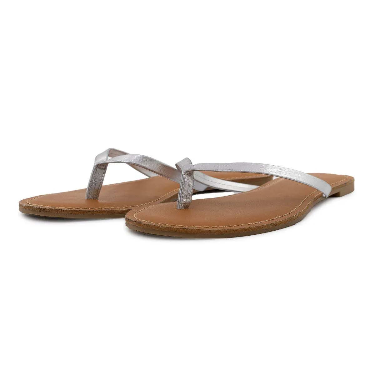 Gap Flipflops Flat Sandals Leather Silver Colour For Women