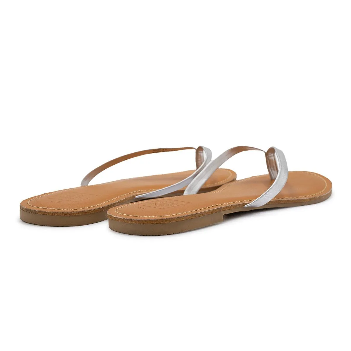 Gap Flipflops Flat Sandals Leather Silver Colour For Women