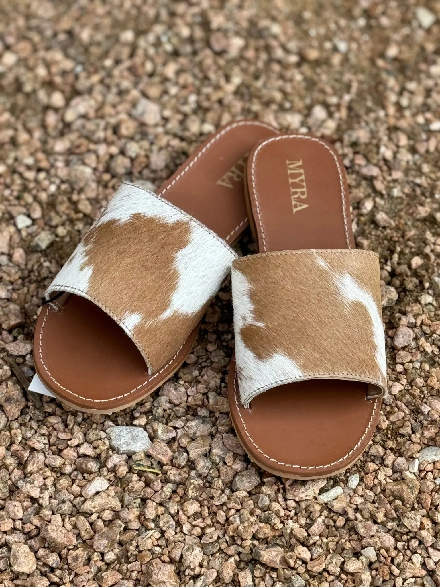 Genuine Cowhide Sandals - Brown