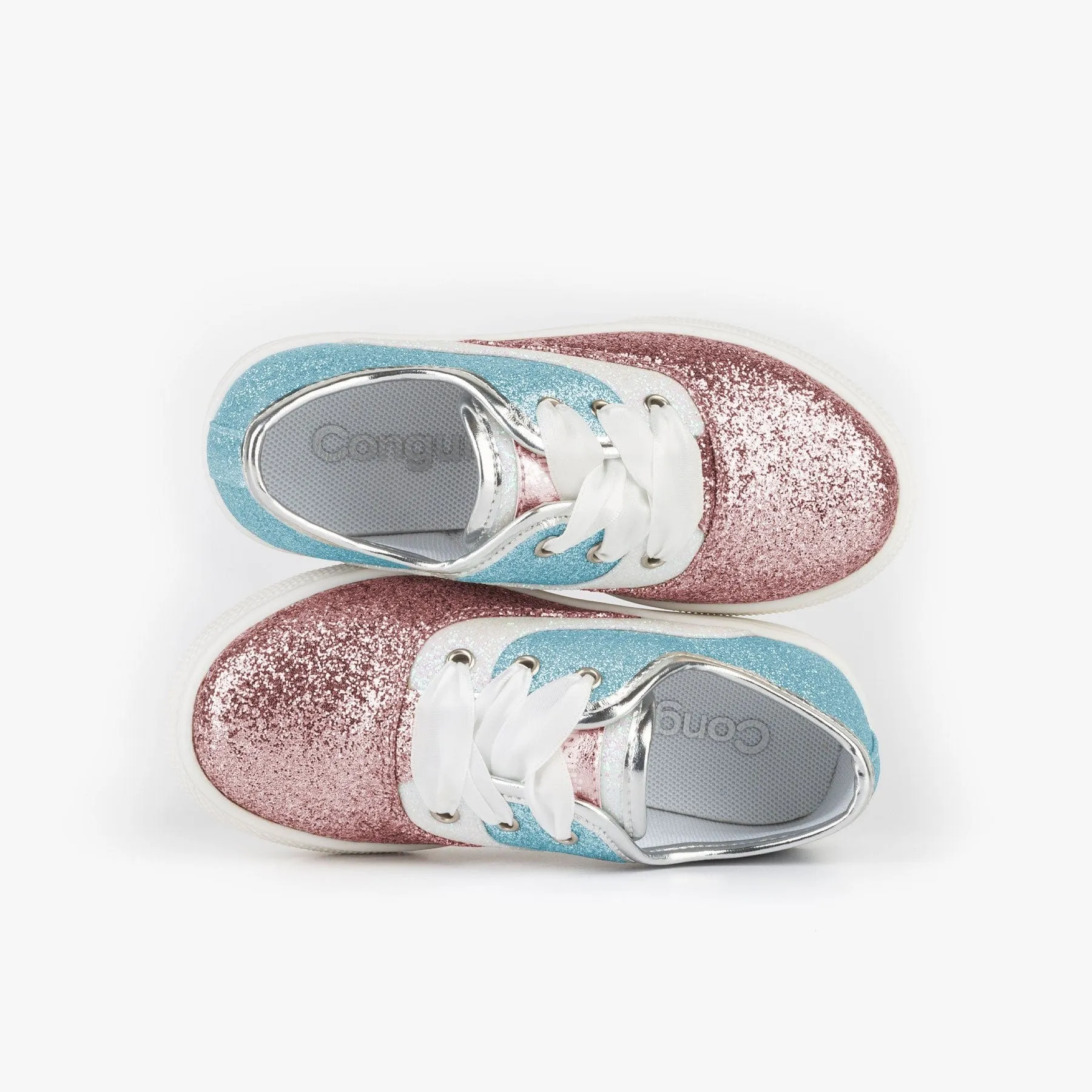 Girl's Pink Blue Glitter Sneakers