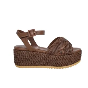 Jane Galland Rafia Brown Leather Platform Sandals