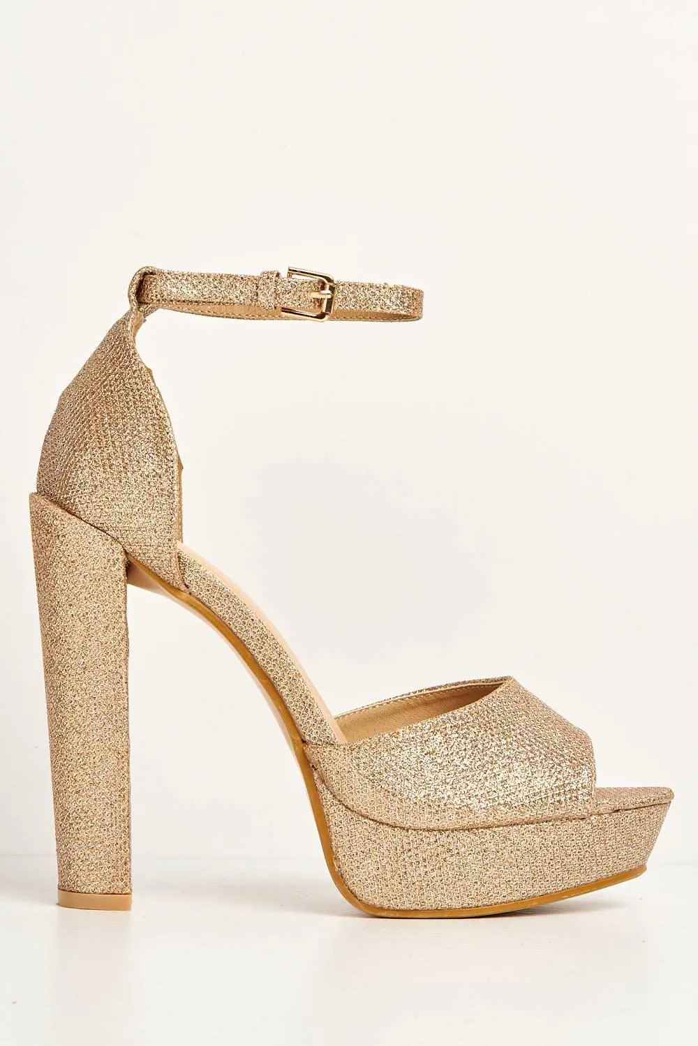 Kirti Anklestrap Platform Peeptoe in Champagne Mesh