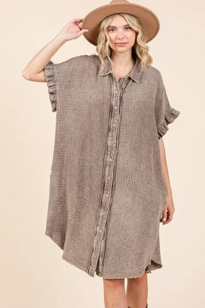 Mineral Wash Cotton Gauze Shirt Dress