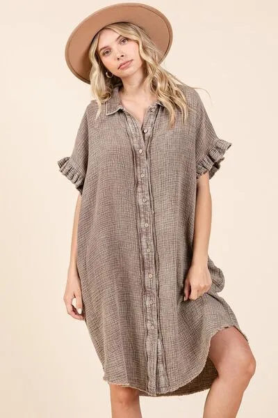 Mineral Wash Cotton Gauze Shirt Dress