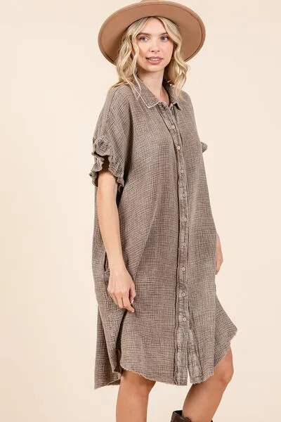 Mineral Wash Cotton Gauze Shirt Dress