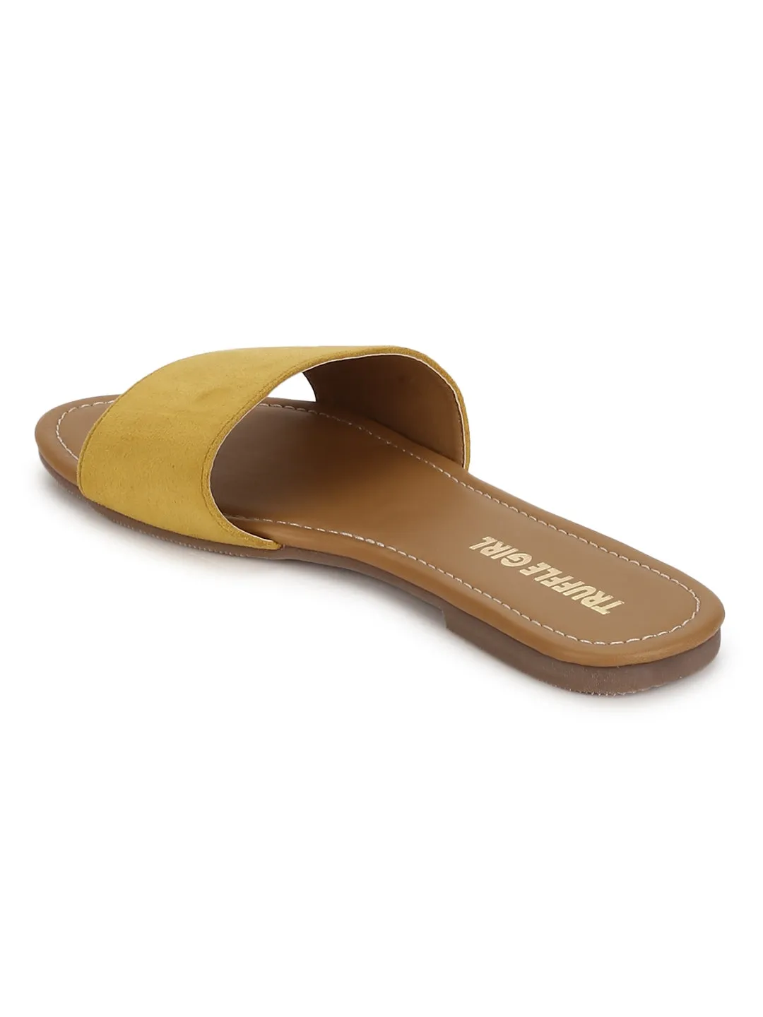 Mustard PU Slide on Flat Sandals