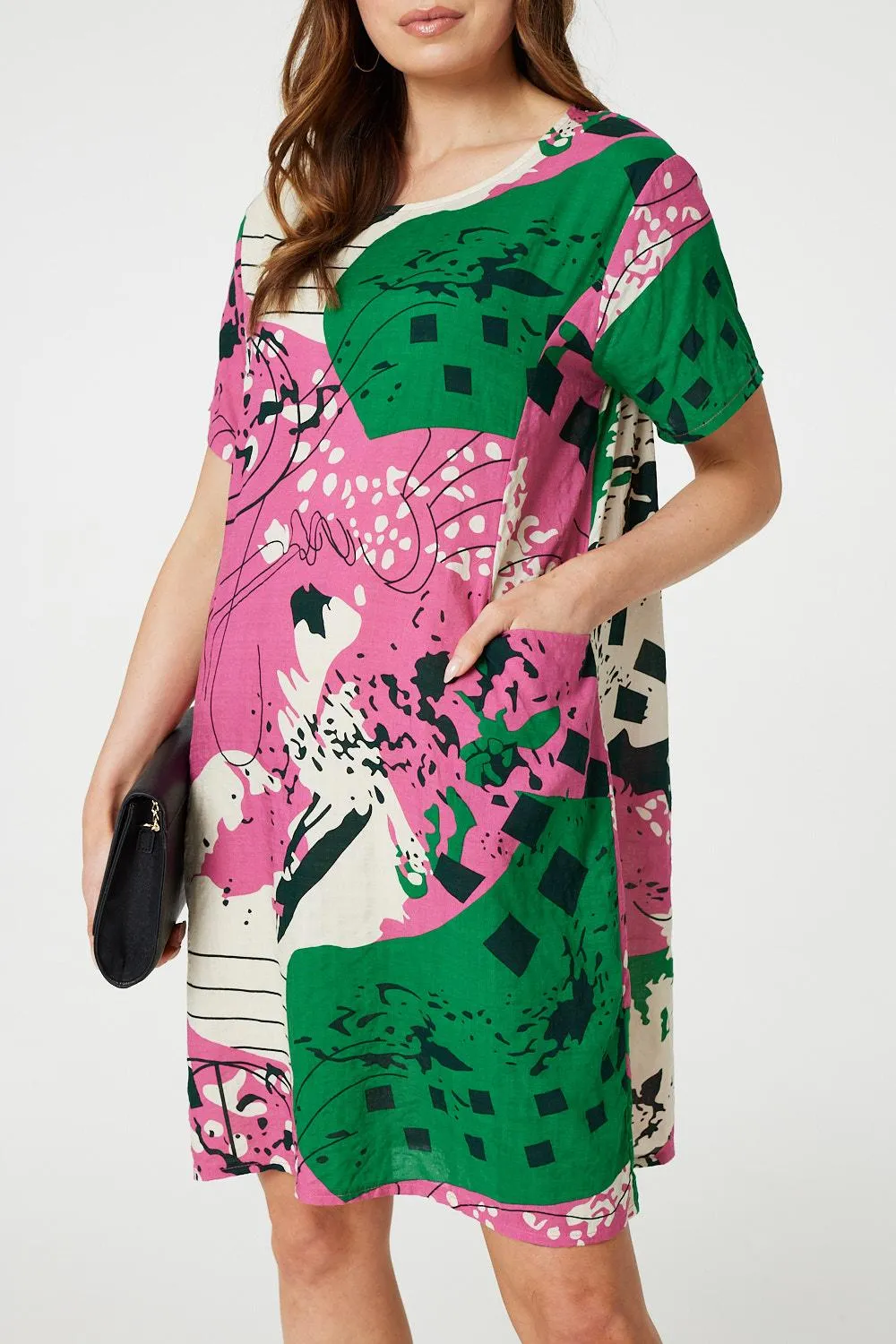 Printed Short Sleeve Relaxed Tunic Dress