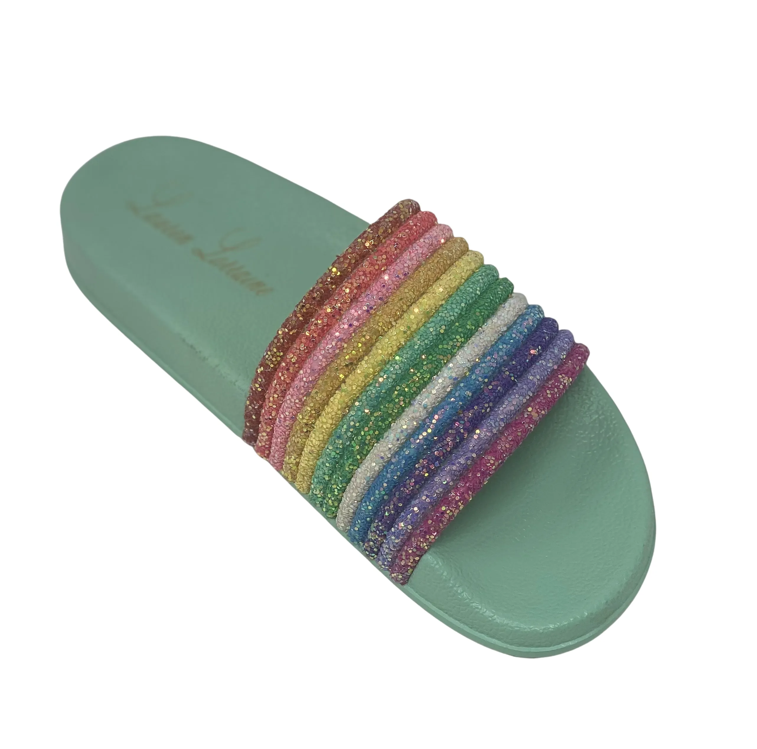 RIA FLAT SLIPPER WITH SPARKLE RAINBOW UPPER