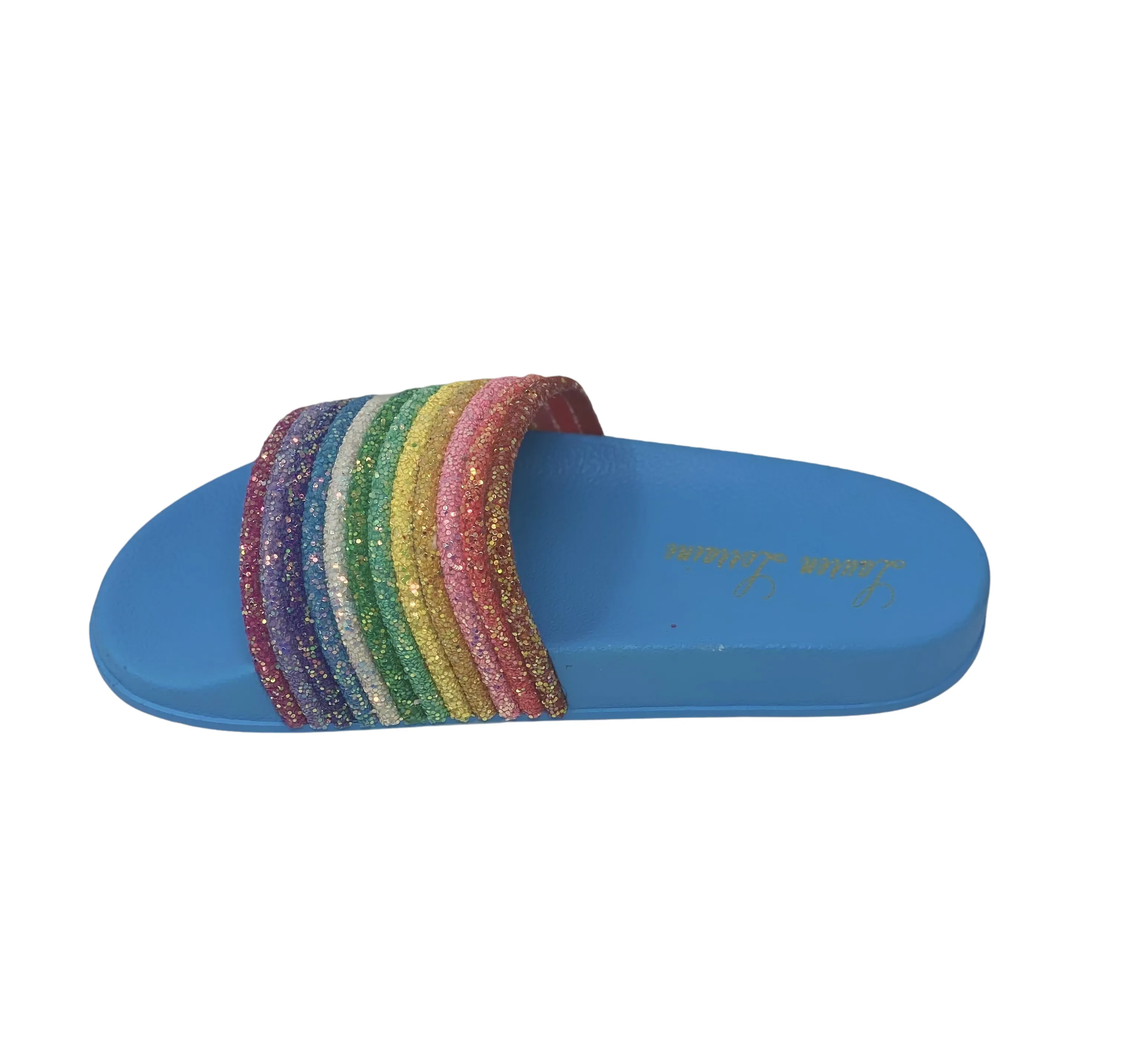 RIA FLAT SLIPPER WITH SPARKLE RAINBOW UPPER