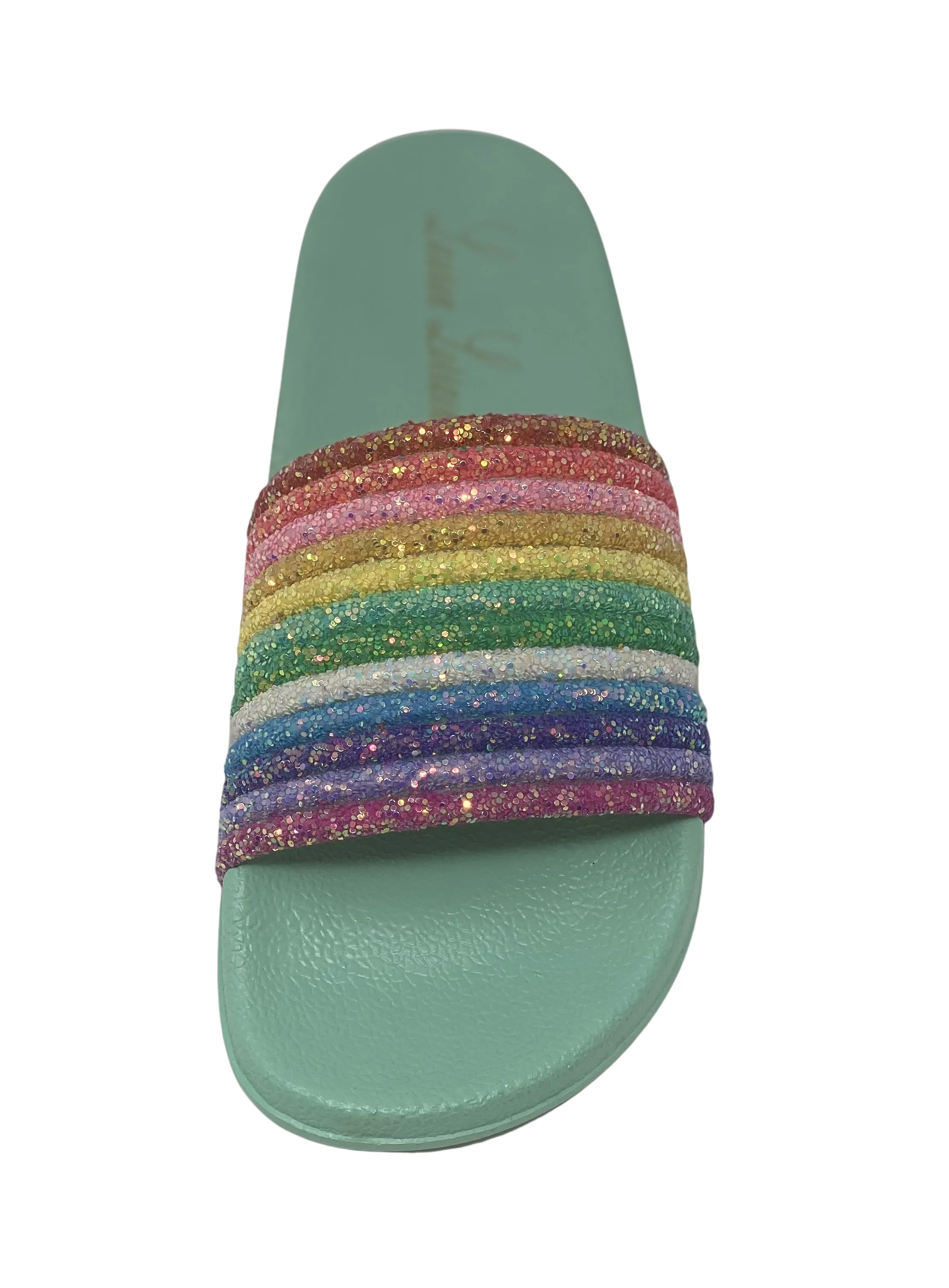 RIA FLAT SLIPPER WITH SPARKLE RAINBOW UPPER