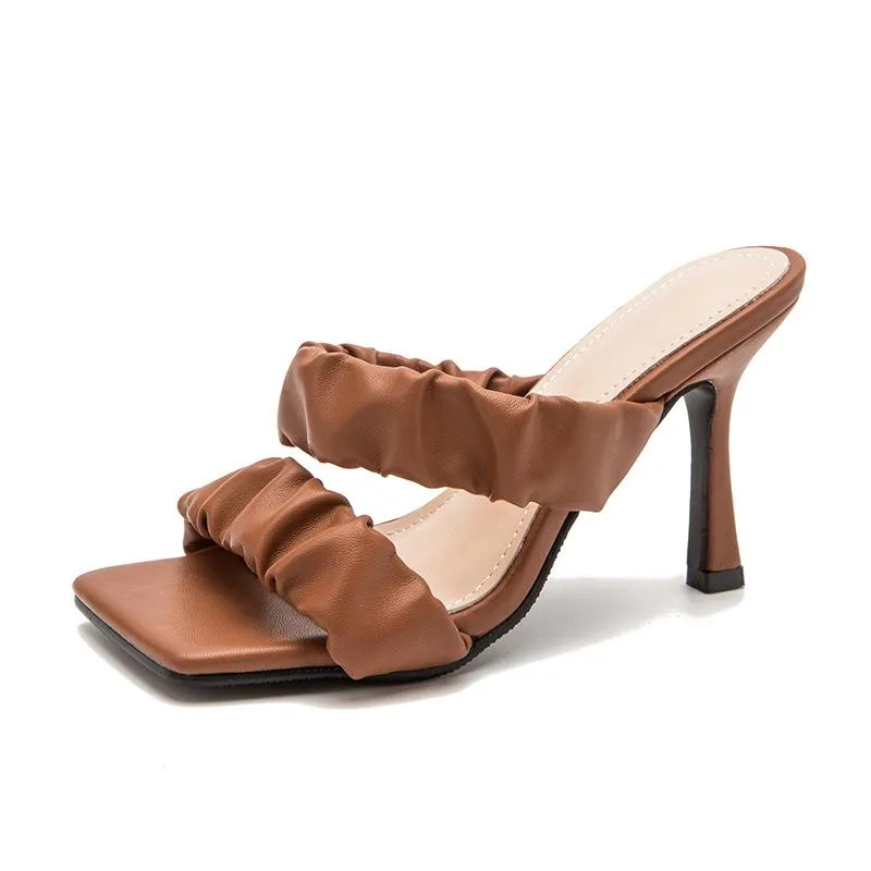 Ruched Detail Heeled Sandals