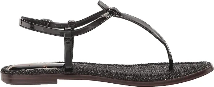 Sam Edelman Gigi Black Patent Croco Embossed Ankle Strap Thong Flats Sandals