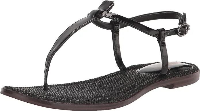 Sam Edelman Gigi Black Patent Croco Embossed Ankle Strap Thong Flats Sandals