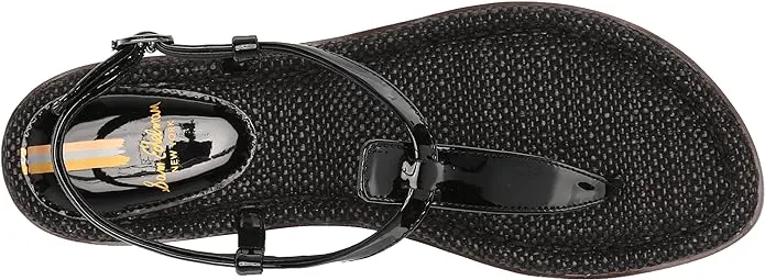 Sam Edelman Gigi Black Patent Croco Embossed Ankle Strap Thong Flats Sandals