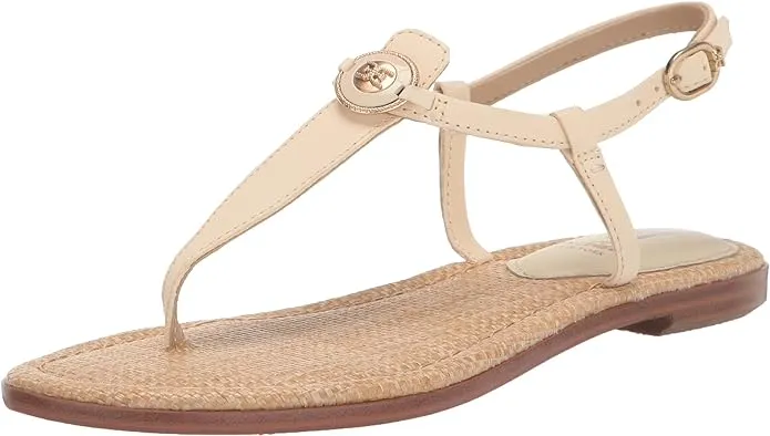 Sam Edelman Gigi Modern Ivory Signet Ankle Strap Open Toe Thong Flats Sandals