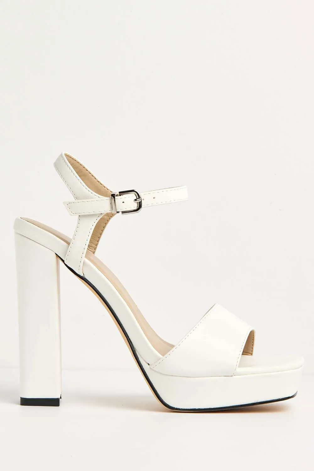 Sayra Ankle Strap Platform Block Heel Sandals in White Matt