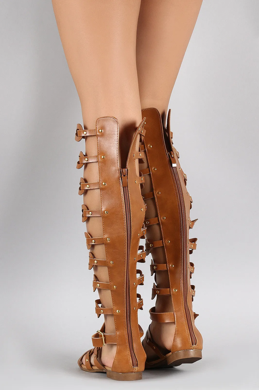 Studded Strappy Teardrop Open Toe Gladiator Flat Sandal