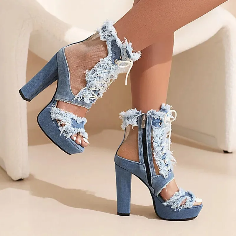 Tania Denim Zip High Heels