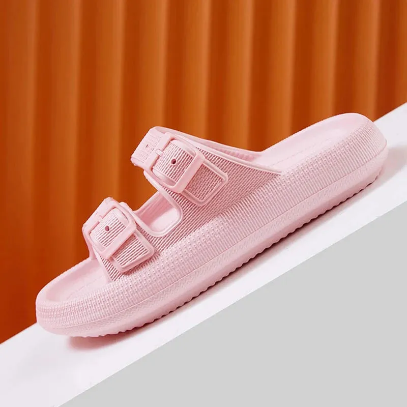 Thick Platform Cloud Slippers Women Fashion Buckle Soft Sole Pillow Slides Sandals Woman Summer Beach Non-Slip Flip Flops