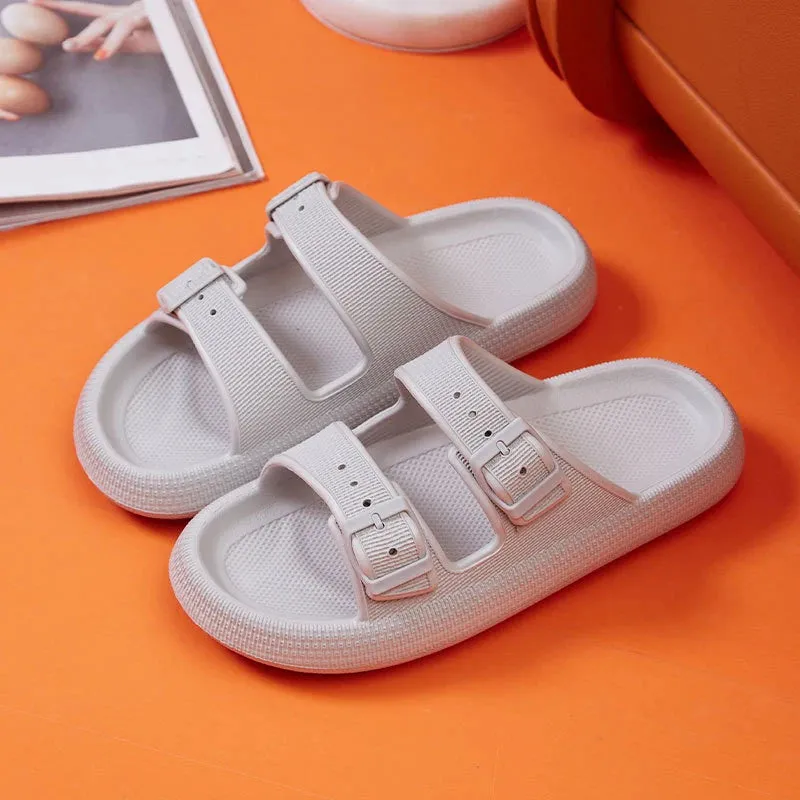 Thick Platform Cloud Slippers Women Fashion Buckle Soft Sole Pillow Slides Sandals Woman Summer Beach Non-Slip Flip Flops