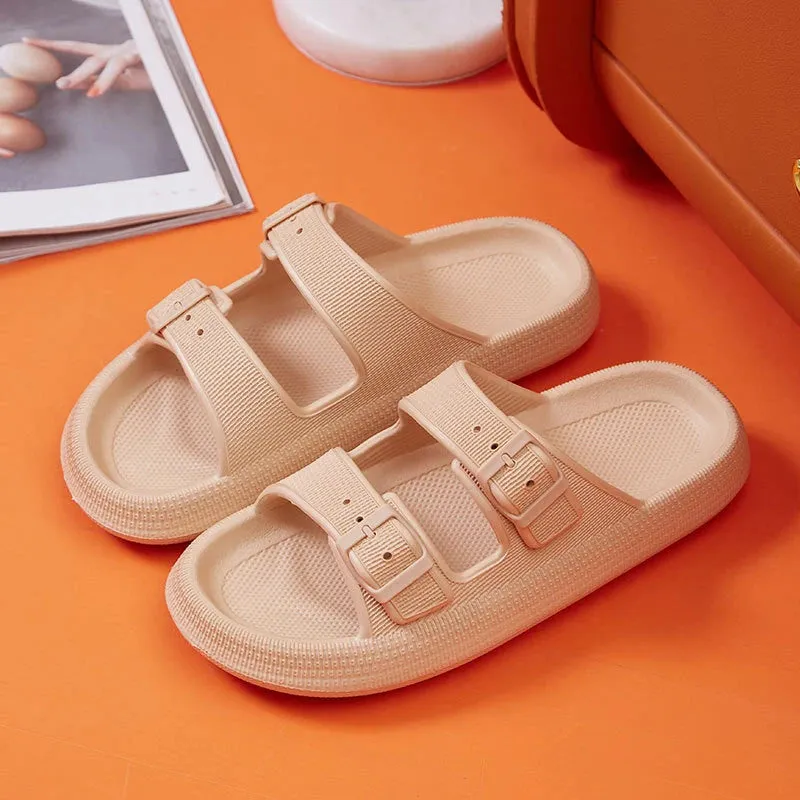 Thick Platform Cloud Slippers Women Fashion Buckle Soft Sole Pillow Slides Sandals Woman Summer Beach Non-Slip Flip Flops