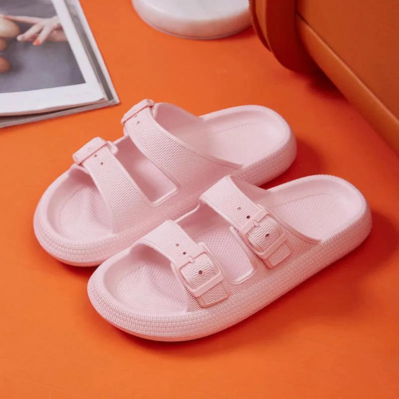 Thick Platform Cloud Slippers Women Fashion Buckle Soft Sole Pillow Slides Sandals Woman Summer Beach Non-Slip Flip Flops