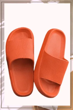 Thick Platform Comfy Orange Rubber Slide Sandals