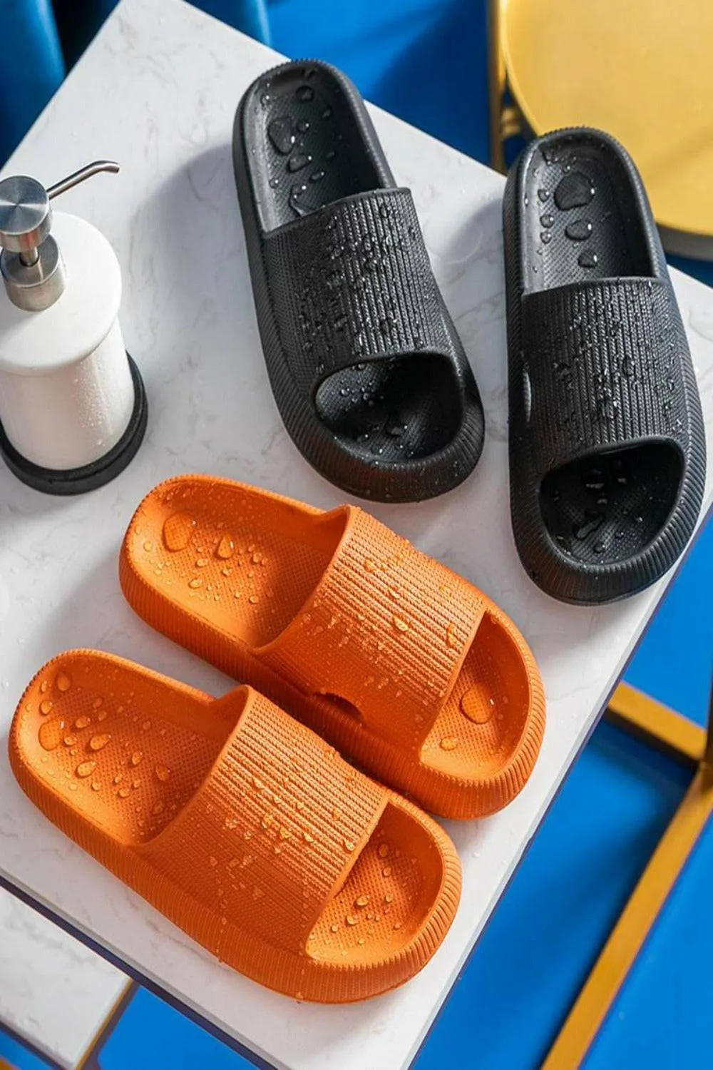 Thick Platform Comfy Orange Rubber Slide Sandals