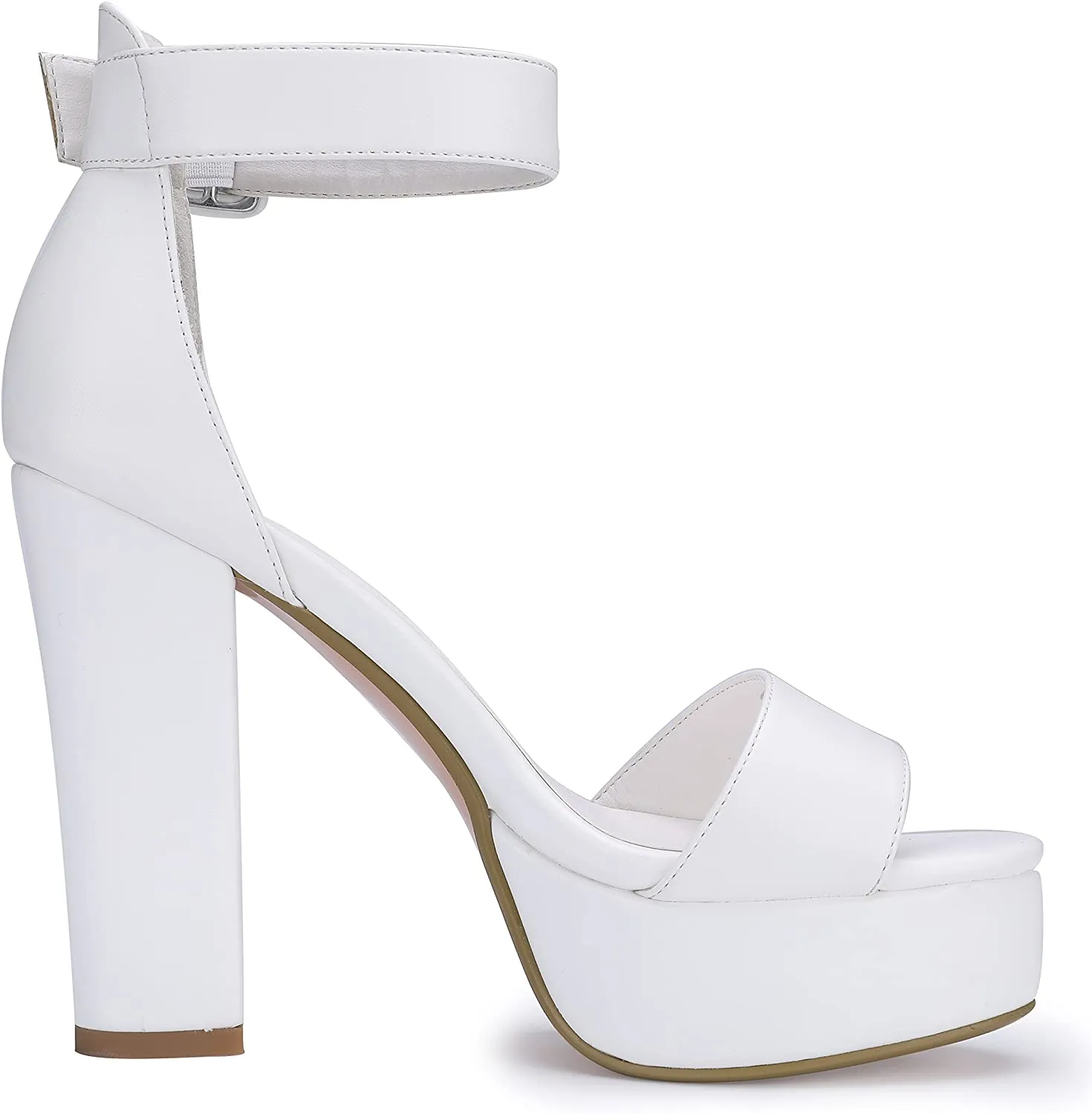 White Elegant Ankle Strap Open Toe Platform Heels Sandals