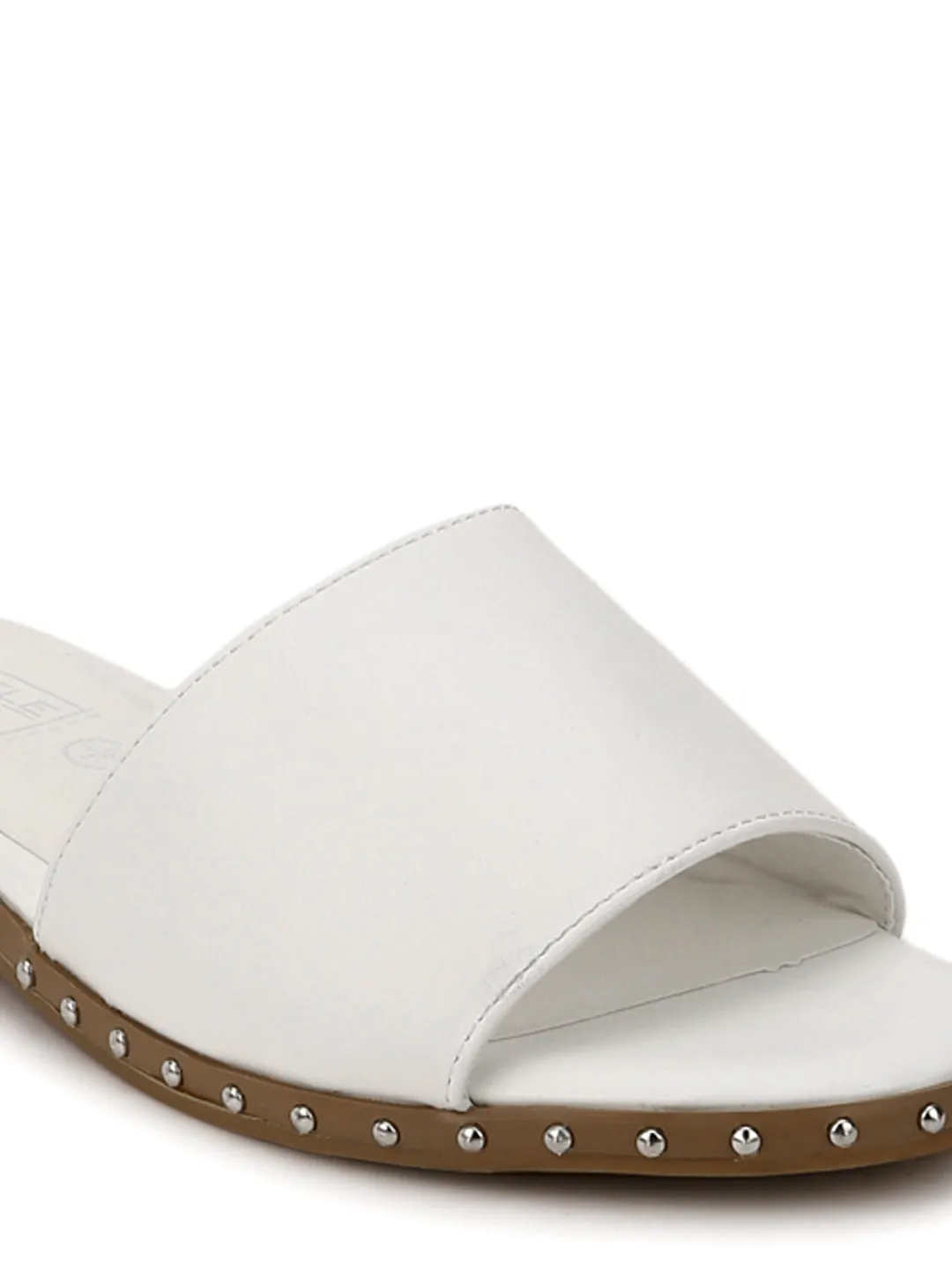 White PU Side Studded Slip-On Flats