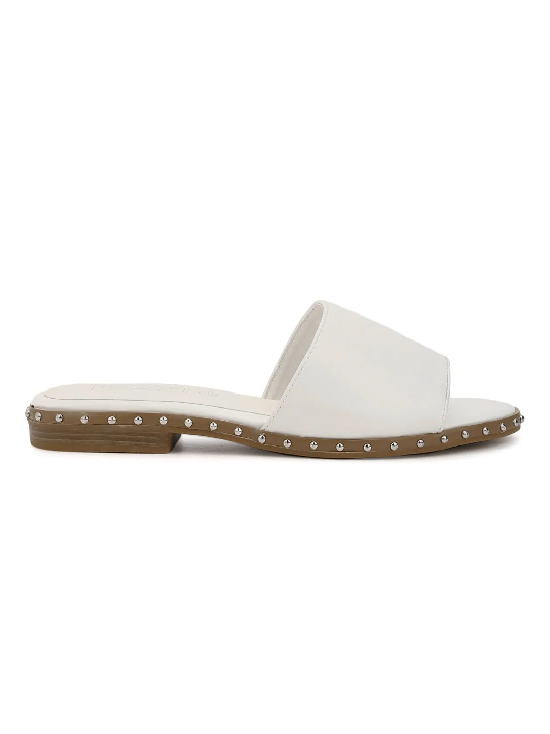 White PU Side Studded Slip-On Flats