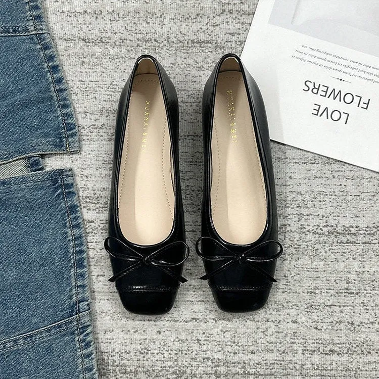 Women Cute Mary Jane Shoes, Vintage Heels Shoes, Ballerina Retro Square Toe Flats Heels, Ballet Slip Ons Red Apricot Black Shoes