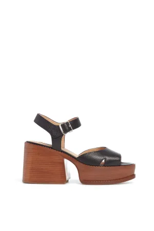 Zuri Platform Sandal in Black Textured Leather